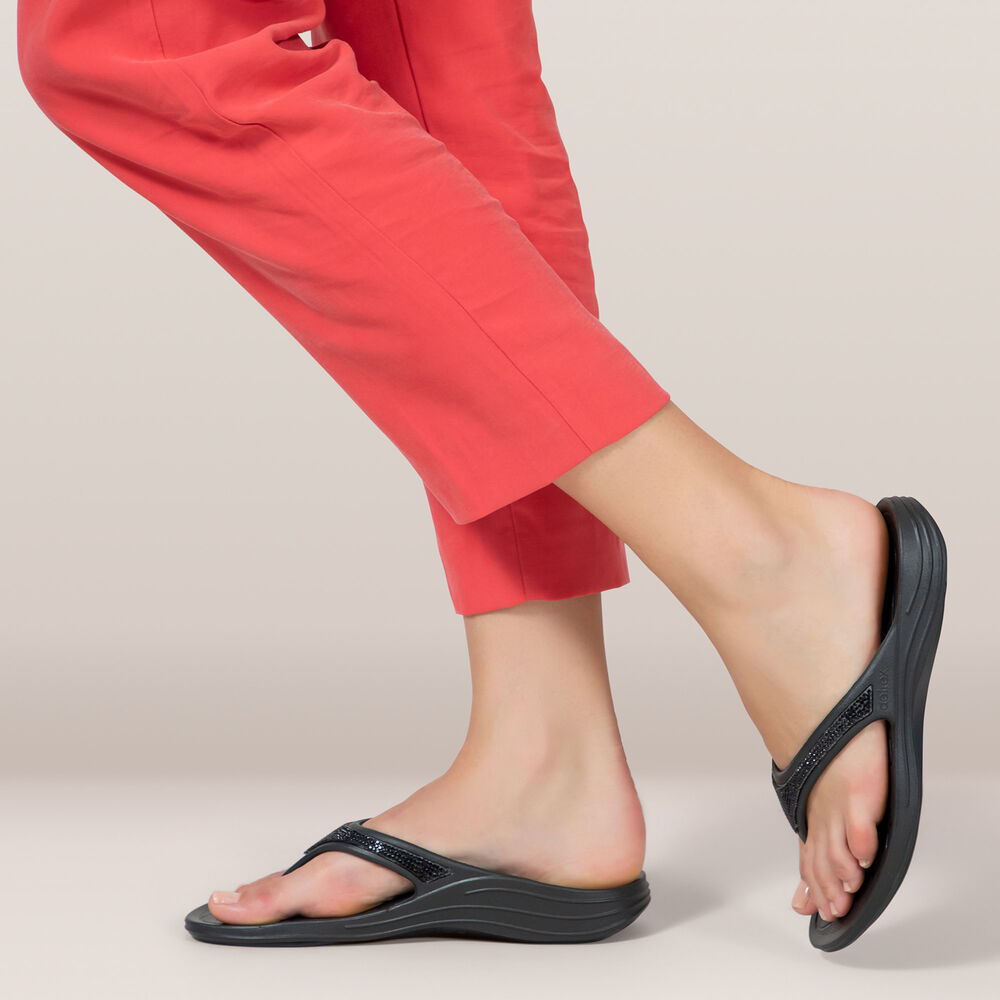 Aetrex Women's Fiji Orthotic Flip Flops - Black | USA ZAG3T81